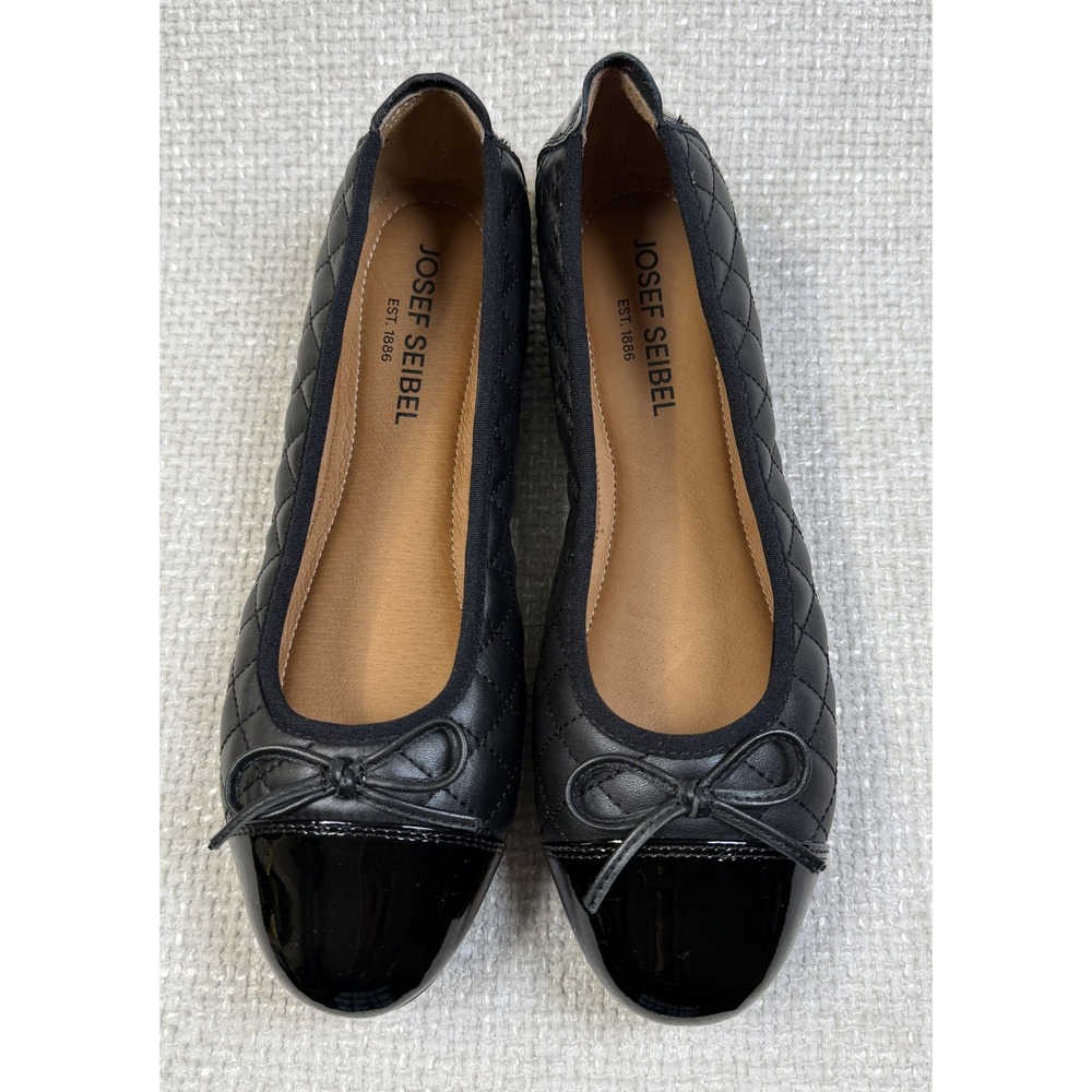 Josef Seibel Black Quilted Leather Ballet Flats Patent Cap Toe EU 40 US 9-9.5